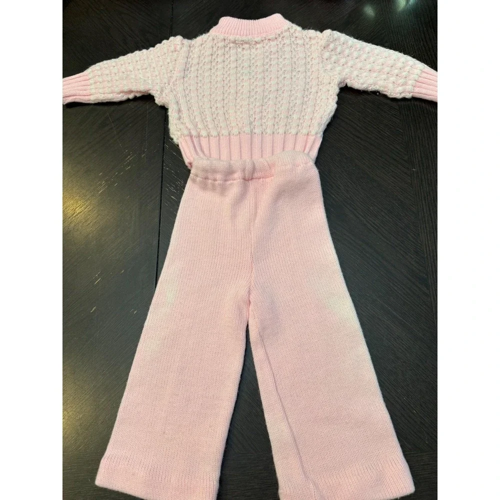 Vintage Tiny‎ Tots Original Pink White Bunny Popcorn Knit Sweater Pants Hat Set